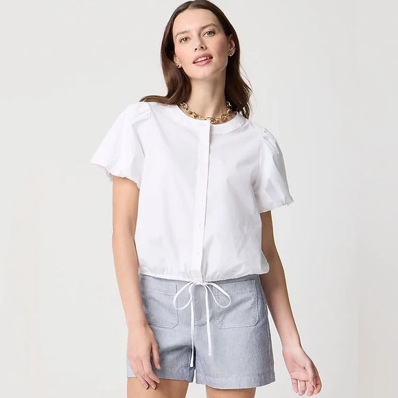 NWT J. Crew factory Puff-sleeve tie-waist top in white size Small - Picture 1 of 8